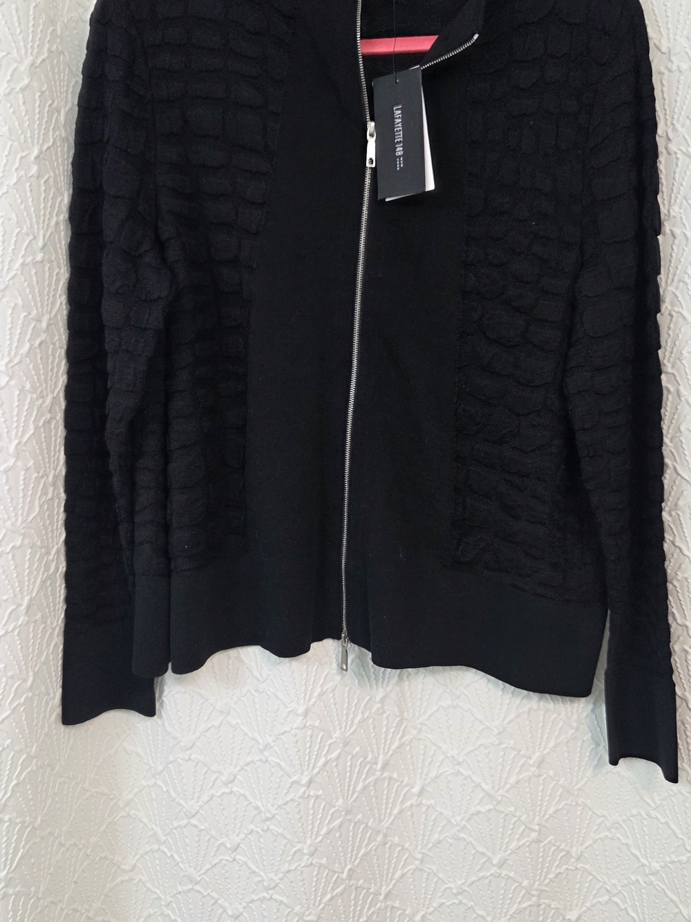 Lafayette 148 New York Black Textured Zip Bomber Jacket